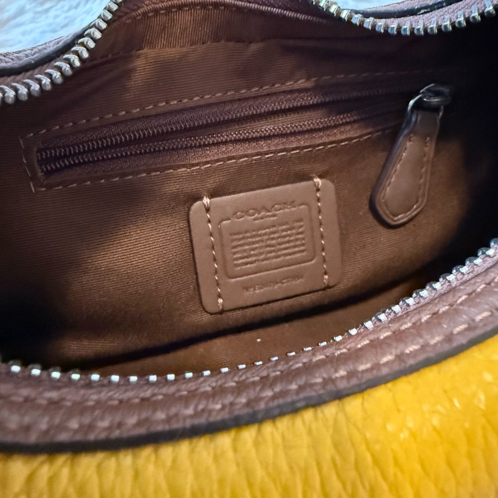 Coach Pebbled Leather Mustard & Brown Crossbody Hobo - Picture 5 of 5